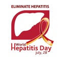 World Hepatitis Day. July 28. Yellow-red ribbon. Vector illustration on white background.
