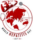 World Hepatitis Day logo or banner with world map on red liver