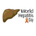 World Hepatitis Day, Schematic representation of a liver affected by a human and a symbolic ribbon, for a banner or poster Royalty Free Stock Photo