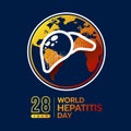 World hepatitis day - white line the liver with dot texture on circle yellow red globe earth sign on dark blue background vector