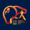 World hepatitis day - Yellow and red ribbon sign cross 3D line the liver sign on dark blue background vector design