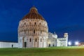 World heritage Pisa baptistery, tower and cathedral at night Royalty Free Stock Photo