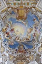 World heritage wall and ceiling frescoes of wieskirche church in bavaria Royalty Free Stock Photo