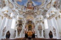 World heritage wall and ceiling frescoes of wieskirche church in bavaria Royalty Free Stock Photo