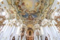 World heritage wall and ceiling frescoes of wieskirche church in Royalty Free Stock Photo