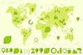 World high detailed map ecology eco icons vector