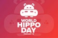 World Hippo Day. February 15. Holiday concept. Template for background, banner, card, poster with text inscription