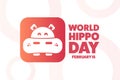 World Hippo Day. February 15. Holiday concept. Template for background, banner, card, poster with text inscription