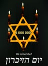 World Holocaust Day. Yom azikaron in Hebrew Memorial Day. Day of Remembrance. Yellow star with candles. Vector