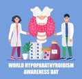 World hypoparathyroidism day concept vector. ndocrinologists diagnose and treat human thyroid gland. Test on hormones.