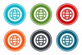 World icon flat vector illustration design round buttons collection 6 concept colorful frame simple circle set Royalty Free Stock Photo