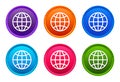 World icon luxury bright round button set 6 color vector Royalty Free Stock Photo