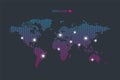 World icon with map pointers. Blue pink gradient illustration. Vector background for web page, template, sample, infographics,