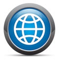 World icon premium blue round button vector illustration Royalty Free Stock Photo