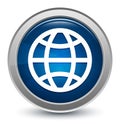 World icon starburst shiny blue round button illustration design concept Royalty Free Stock Photo