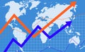 World increase economic, up trend arrow, bull market, global development