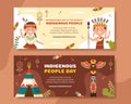 World Indigenous Peoples Day Horizontal Banner Template Hand Drawn Cartoon Flat Illustration