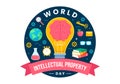 World Intellectual Property Day Vector Illustration on 26 April with Brain and Light Bulb for Innovation and Ideas Creativity Royalty Free Stock Photo