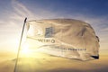 World Intellectual Property Organization WIPO flag textile cloth fabric waving on the top sunrise mist fog