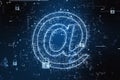 World internet mail technology with digital email symbol made from glowing elements at dark background Royalty Free Stock Photo