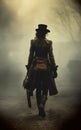 mysterious steampunk woman wearing a top hat. Royalty Free Stock Photo