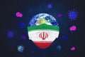 World with Iran flag face mask and Covid-19