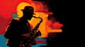 the World Jazz Festival with a dynamic photograph of a saxophonist musician passionately playing the saxophone on stage