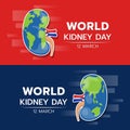 World kidney day banner with kidney earth textuxe sign on red and dark blue background vector design