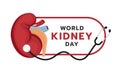 World kidney day banner - kidney sign on rounded frameand with stethoscope wrapped around vecter design