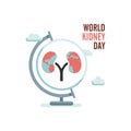 World kidney day with earth globe and clouds. Vector illustration