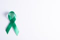 World kidney day, green ribbon awareness of kidney disease isolated white background