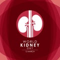 World Kidney day - 12 march with Kidney in circle sign on abstract red background