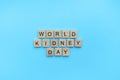 World Kidney Day, a minimalistic banner with an inscription in wooden letters