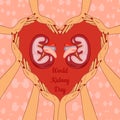 World Kidney Day Poster Or Banner. Kidney care and cancer awareness concept. Urology and nephrology vector design