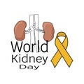 World Kidney Day Schematic representation of human kidneys yellow ribbon and themed inscription