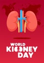 World kidney day vertical poster. International human healthy kidneys care celebration placard. Genitourinary system