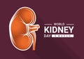 World kidney day with white orange human kidney outline Drawing sign dark purple background vector design