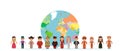 World kids. International friendship day! Vector illustration of diverse Children Holding Hands around the planet