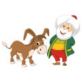 Isolated Old Man and Donkey Vector Illustration