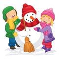 Vector Illustration Of Kids Making Snowman