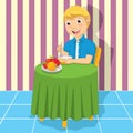 Little Boy Eating Meal Vector Illustration