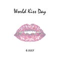World Kiss Day. 6 July. pink lips. Imprint of lips and kiss. Print. Vector illustration on isolated background. Royalty Free Stock Photo