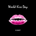 World Kiss Day. 6 July. Watercolor pink lips. Imprint of lips and kiss. Print. Vector illustration on a black background Royalty Free Stock Photo