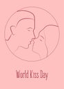 World kiss day. Kissing loving couple. A man and a woman. Template for card, poster, flyer, print. Vector illustration