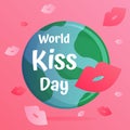 World kiss day vector with kiss icons on pink background