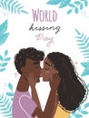 World kissing Day. Romantic black african american couple in love kissing Royalty Free Stock Photo