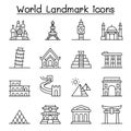 World landmark icon set in thin line style