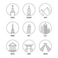 World landmark line art icons set