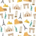 World Landmark seamless pattern on white background