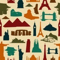 World landmark silhouettes pattern